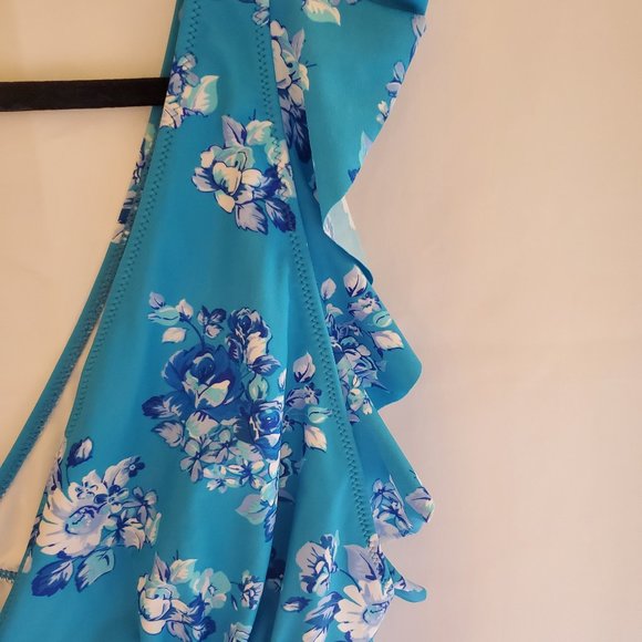 Cupshe One Piece Floral Blue Swimsuit Ruffle Shoulder Sleeves Size 3XL - Picture 3 of 9